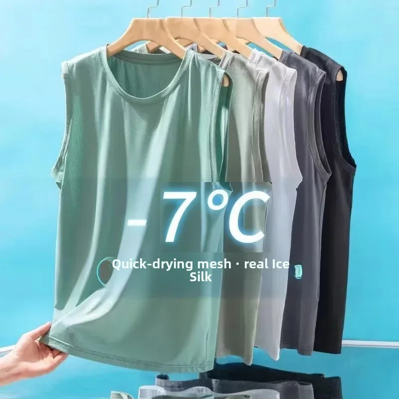 Men's Ice Silk Mesh Tank Top Lightweight Breathable Sleeveless Sports Vest for Summer