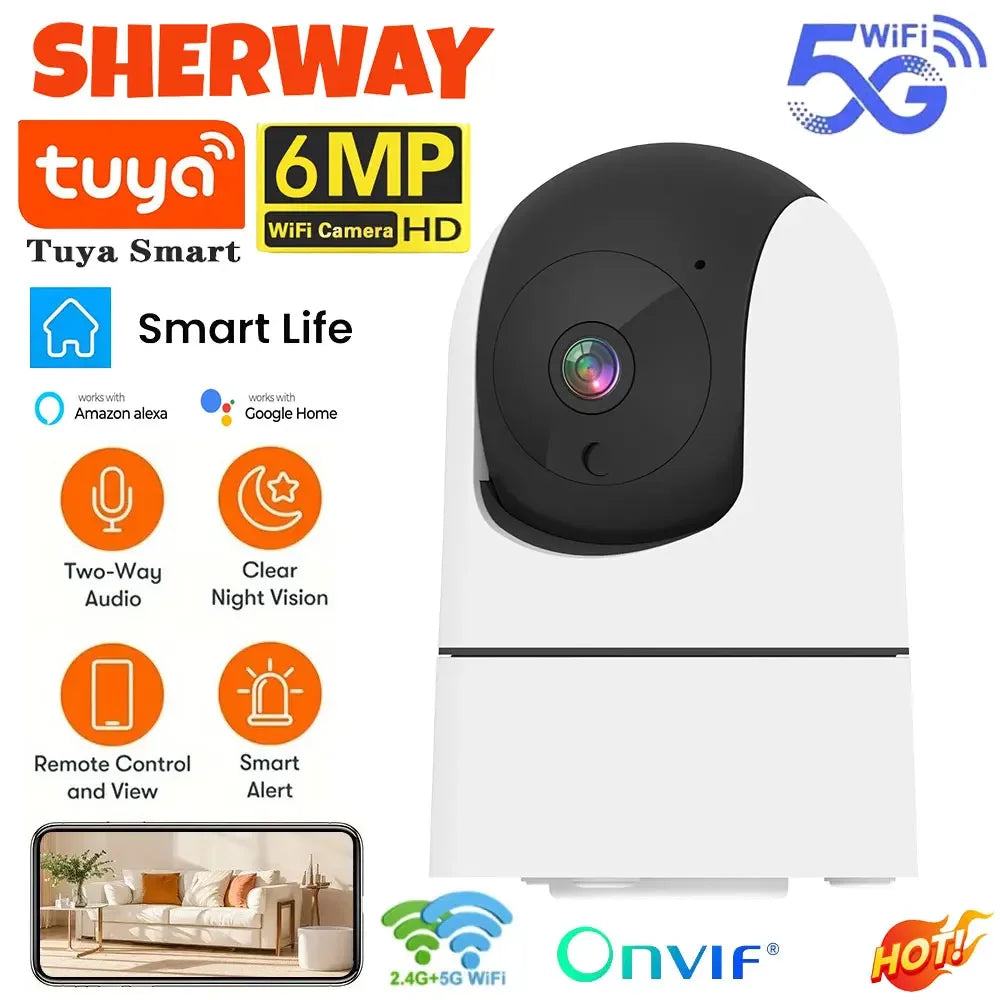 Indoor 6MP WiFi PTZ Camera (2.4/5GHz) — Auto-Tracking Baby Monitor with Two-Way Audio & 10m Night Vision