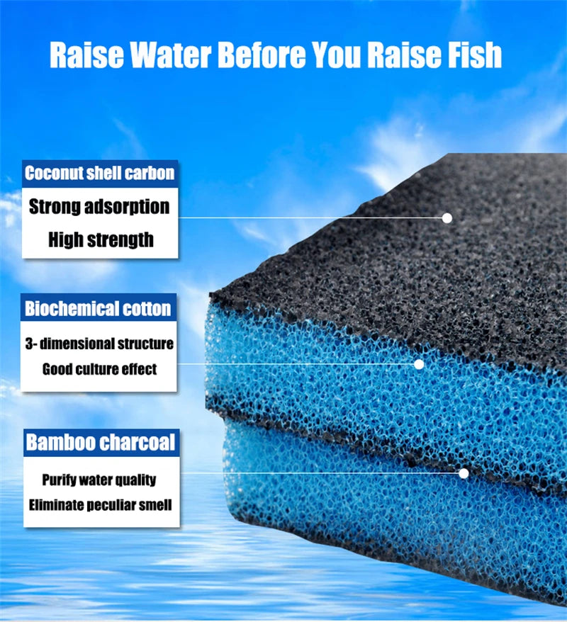 3-in-1 Aquarium Filter Media Cartridge – Coconut Carbon, Bio Sponge & Bamboo Charcoal, 50 cm (19.7 in) for Fish Tank Water Purification & Deodorizing