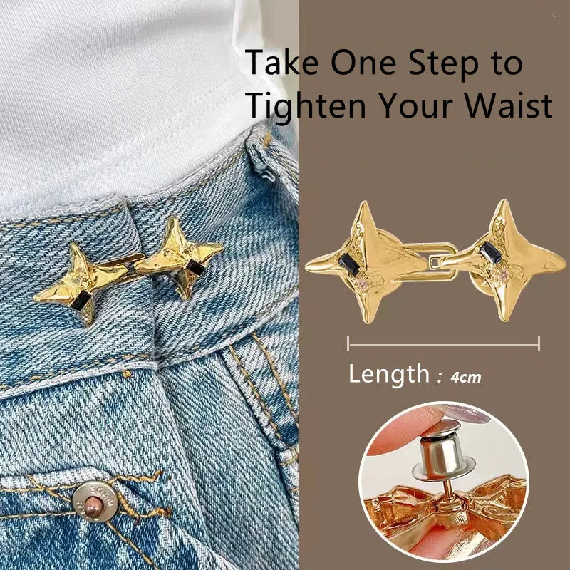 Adjustable Metal Waist Buckle for Women Jeans – Four-Point Star Geometric Belt Accessory, One-Size