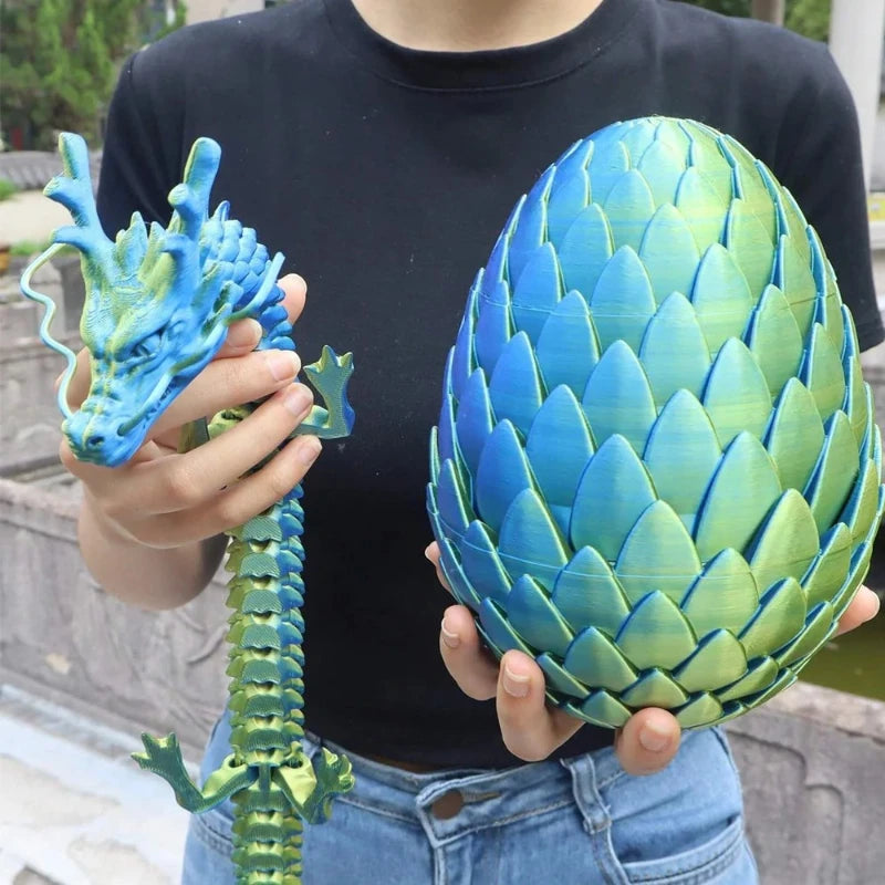 2-Pack 3D Printed Egg Dragon Figurines — 18 cm (7.1 in) & 60 cm (23.6 in) Decorative Statues for Home, Party & Christmas Gifts