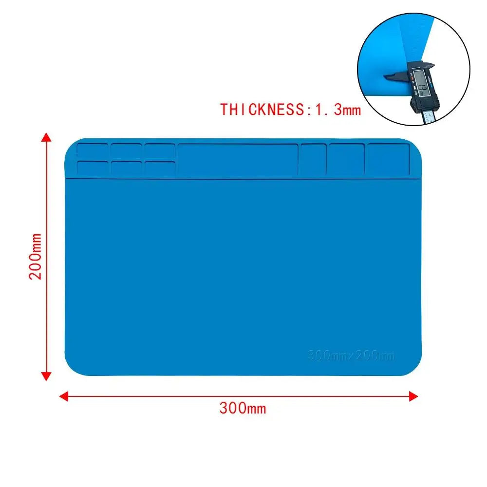 Silicone Soldering Mat 45 x 30 cm (17.7 x 11.8 in) Heat-Resistant Anti-Static Repair Mat with Built-In Ruler & Parts Boxes