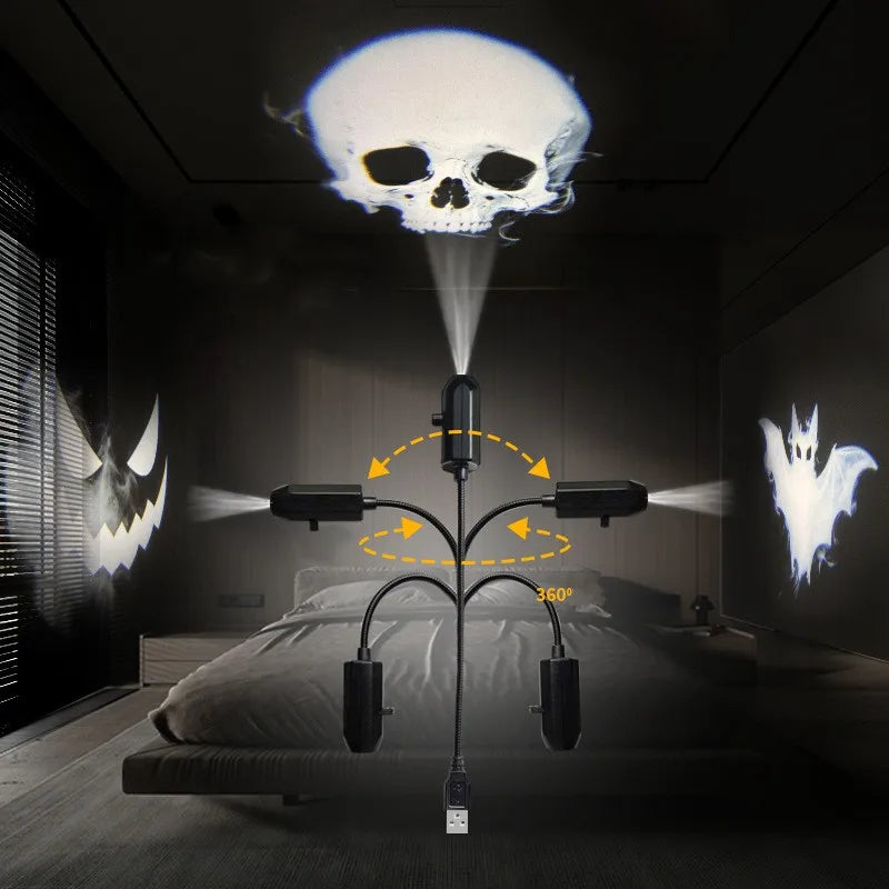 USB LED Halloween Projector Light — Switchable Ghost & Skull Night Lamp for Ceiling, Wall & Window Decor