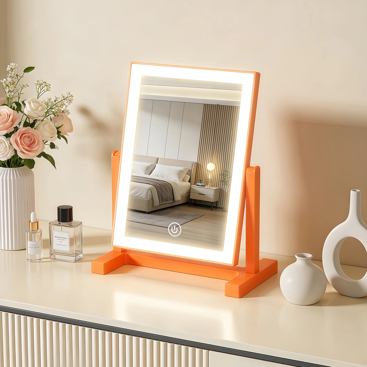 LED Vanity Makeup Mirror with 3-Color LED Lights, Touch Control & 360° Rotation