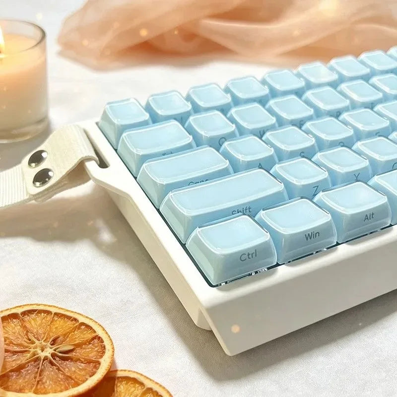 Crystal Jelly Keycap Set — Korean & English Side/Front Printed for Mechanical Keyboards | Pink, White & Blue — Fits 60%, 75%, 80%, 100% and Common Layouts