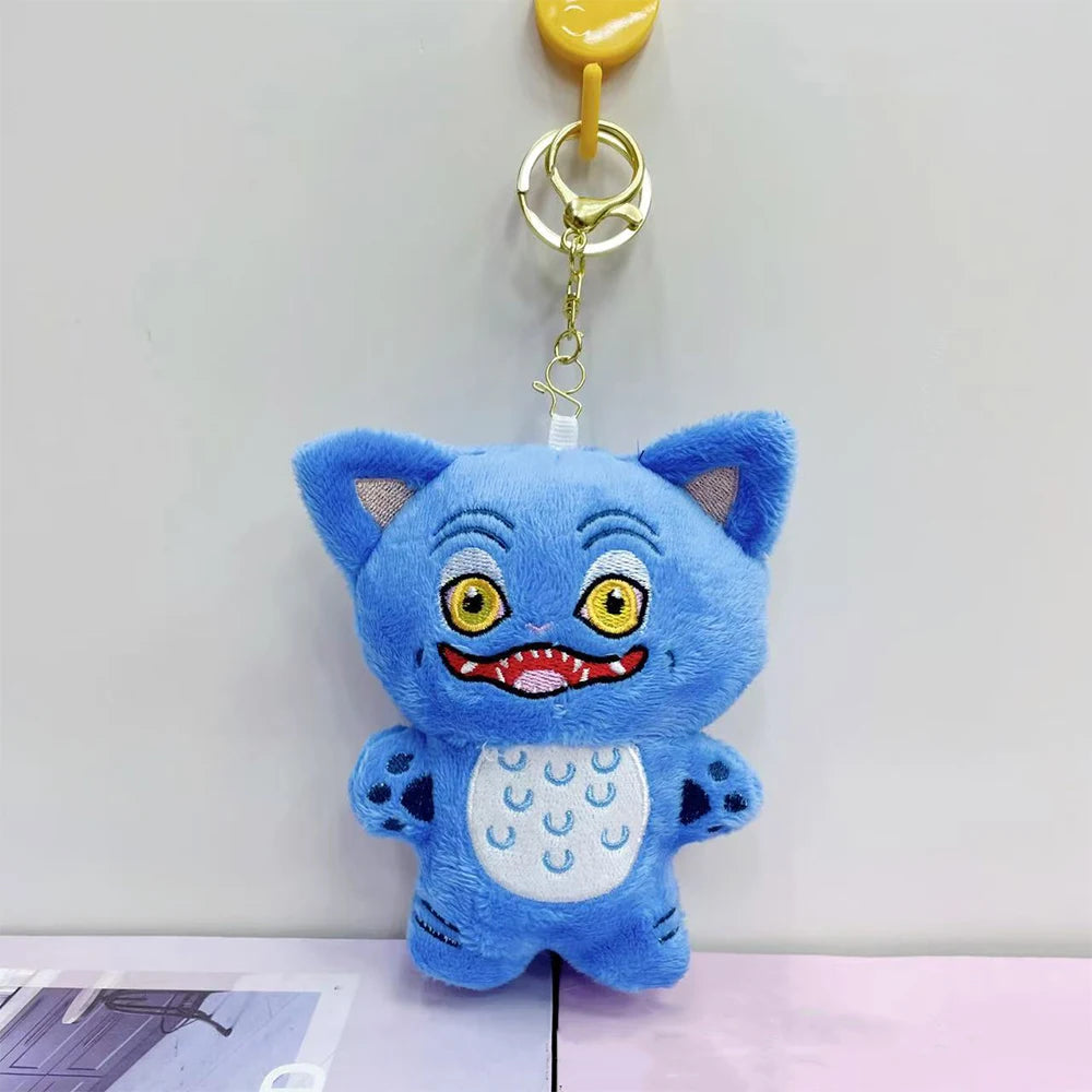 Anime K-Pop Demon Hunter Plush Keychain, Purple Tiger Monster with Black Hat and 3 Eyes Cute Plush Charm Gift