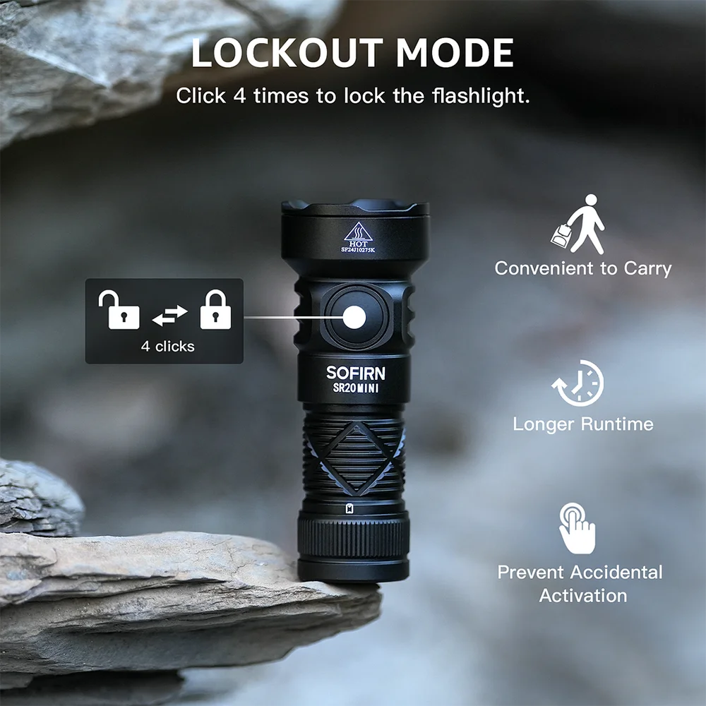 Mini 1200lm Rechargeable Flashlight – USB-C 18350 Battery, IPX8 Waterproof, Red Night-Vision LED for Camping & Emergency