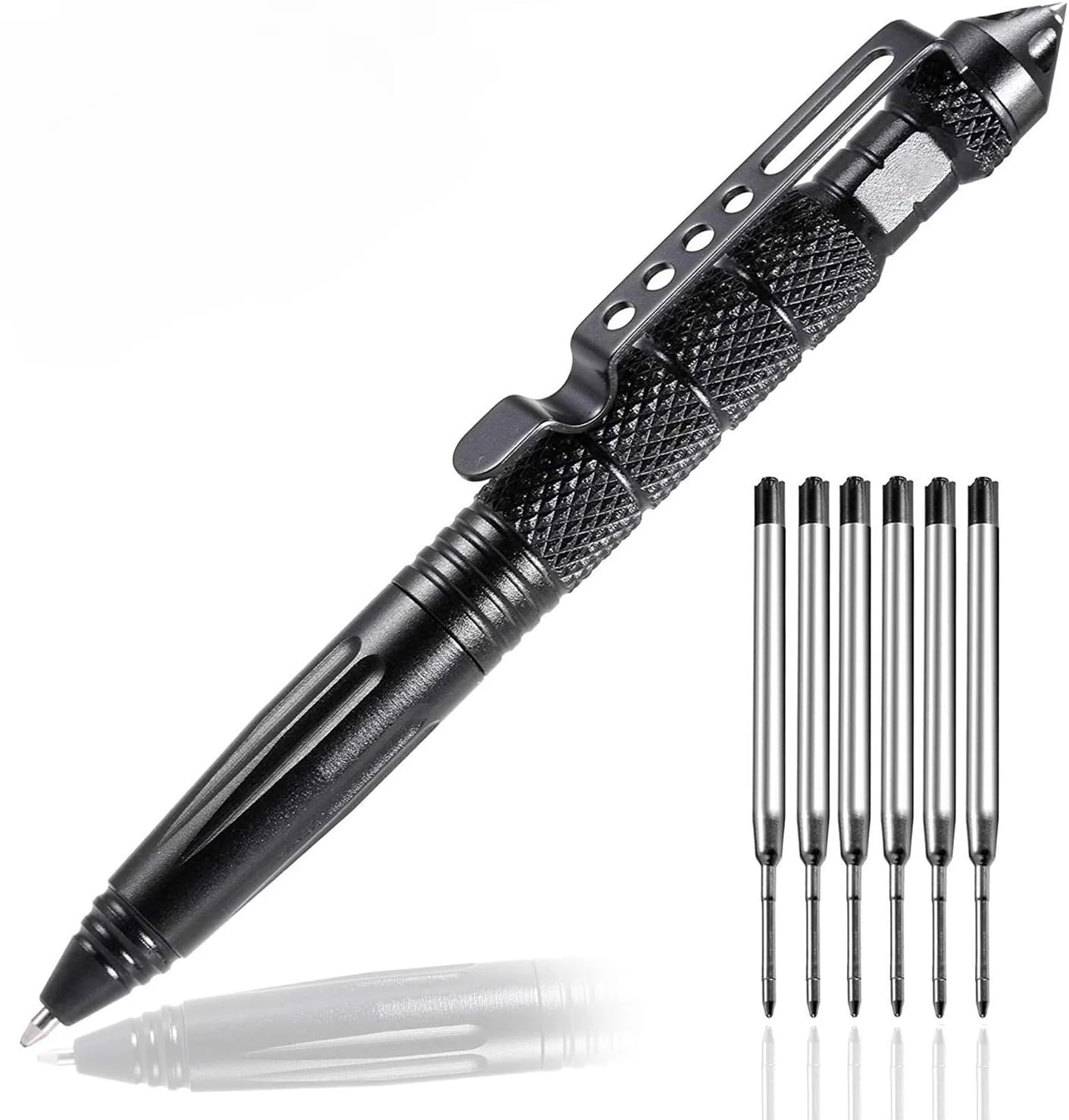 Tactical Self-Defense Pen — Emergency Glass Breaker with Tungsten Steel Tip, Aviation Aluminum Body, Includes 6 Refills