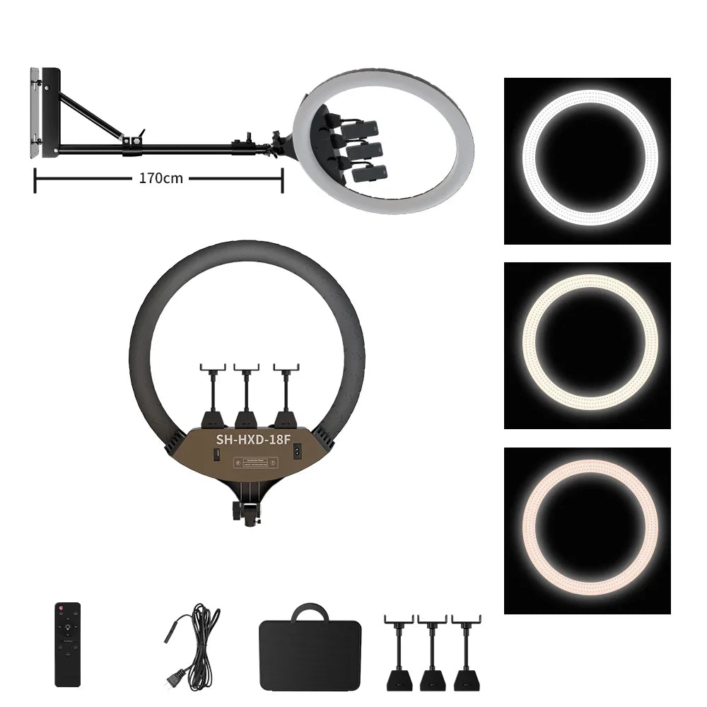 18-Inch (45 cm) 36W Bi-Color Ring Light Kit – Adjustable Stand, Phone Holder & Carry Bag for Makeup, Tattoo, Lash Extensions, Barber