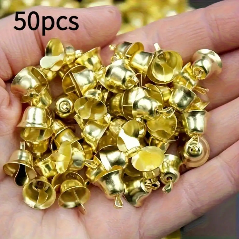 Mini Golden Bell Charms - 50/100-Pack Shiny Alloy Jingle Bells for DIY Crafts, Gift Wrapping & Wedding Decorations