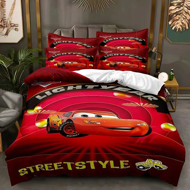 3-Piece Kids Cartoon Cars Duvet Cover Set - Race Car Bedding for Boys, Multiple Sizes 1.35-2.0 m (4.5-6.6 ft)