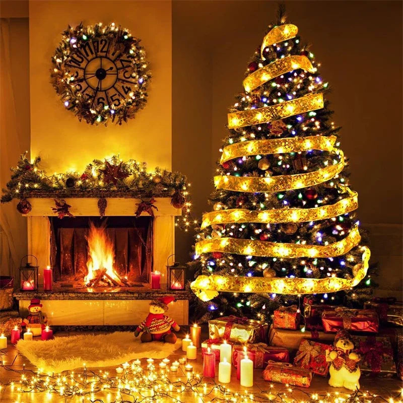 Christmas Ribbon LED Fairy Lights – 2m/5m/10m (6.6ft/16.4ft/32.8ft) Battery-Powered Ribbon String Lights for Home, Tree & Holiday Decor