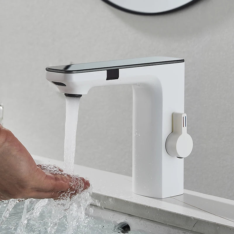 White Deck-Mount Bathroom Basin Faucet - Single-Handle Hot & Cold Mixer with Ceramic Valve