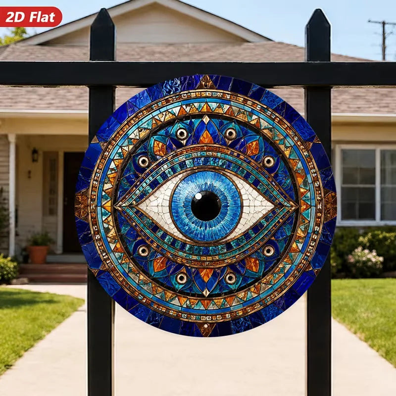 Evil Eye Tin Wall Decor - Boho Rustic Mandala Trident Metal Sign