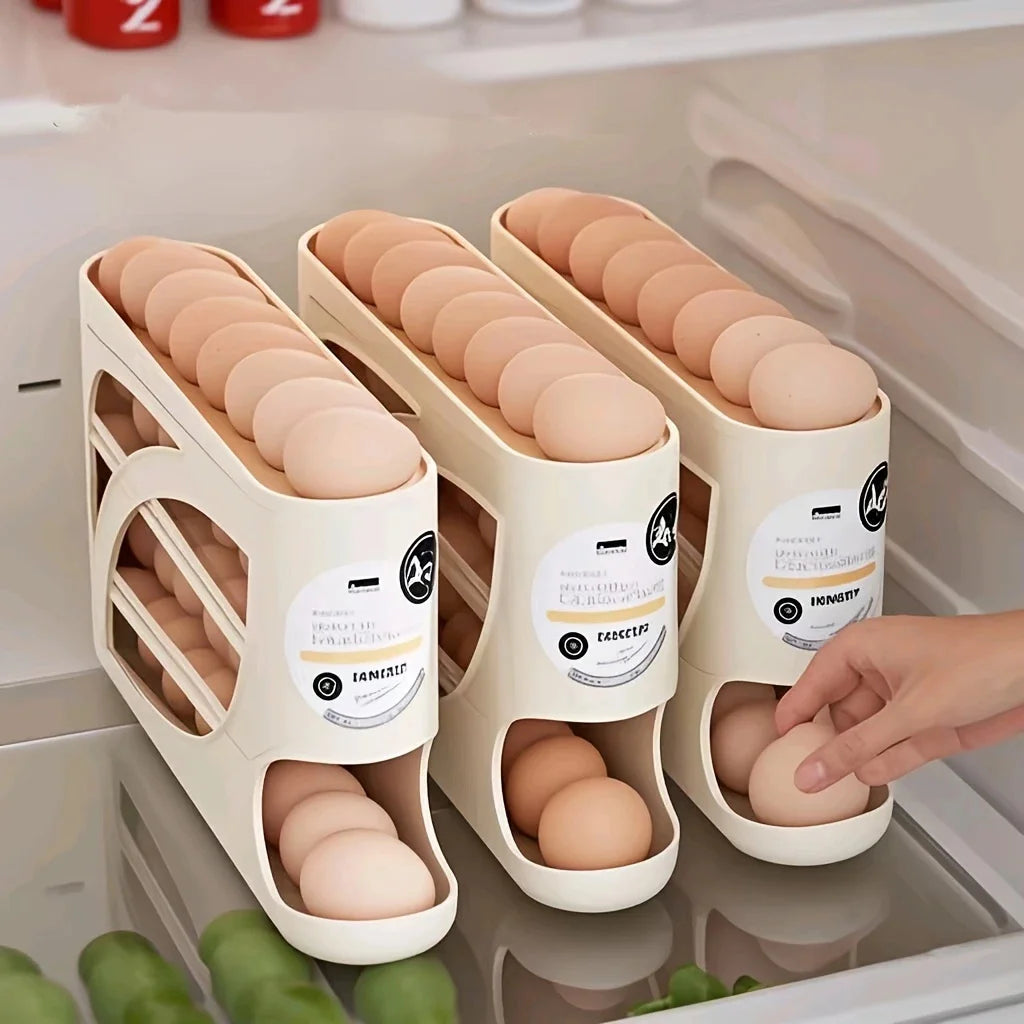 3-Tier Rolling Egg Storage Rack for Refrigerator Holds 24 Eggs — Large Capacity Kitchen & Fridge Organizer