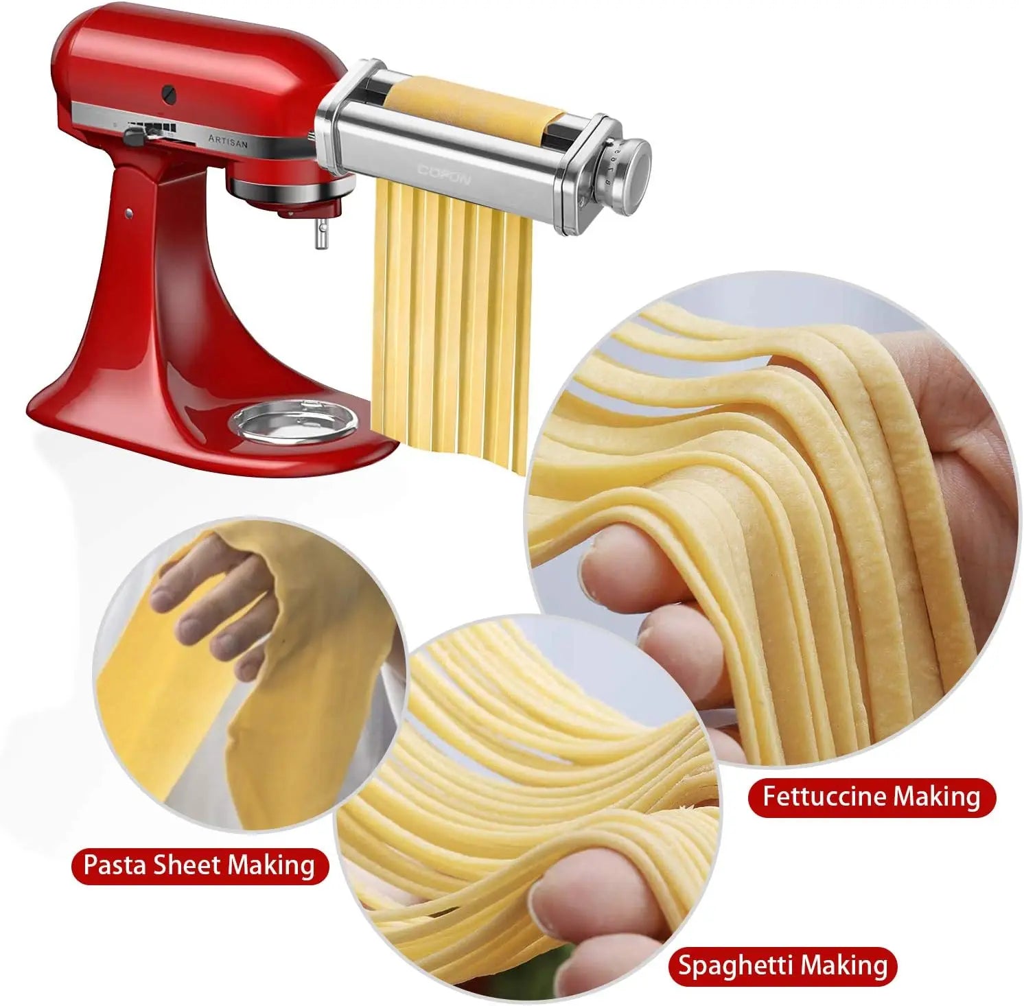 Pasta Roller & Cutter Attachment for Stand Mixers, Stainless Steel Sheet Roller with Spaghetti & Fettuccine Cutters, 8-Setting (0.4–2 mm / 0.016–0.08 in)