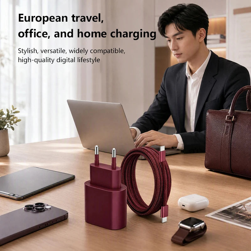 20W USB-C PD Fast Charger with USB-C Cable — Wall Adapter for iPhone (USB-C) & iPad Pro/Air