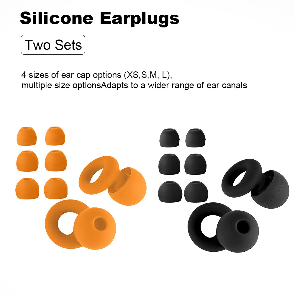 Silicone Earplugs 4 Pairs - Reusable Hypoallergenic Ear Plugs for Swimming & Sleep Noise Reduction (XS S M L)