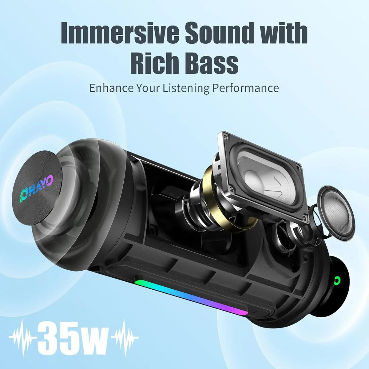 35W Bluetooth Speaker with LED Lights IPX7 Waterproof Portable HiFi Speaker with Bass Boost & TWS Wireless Stereo for Home, Outdoor & Travel