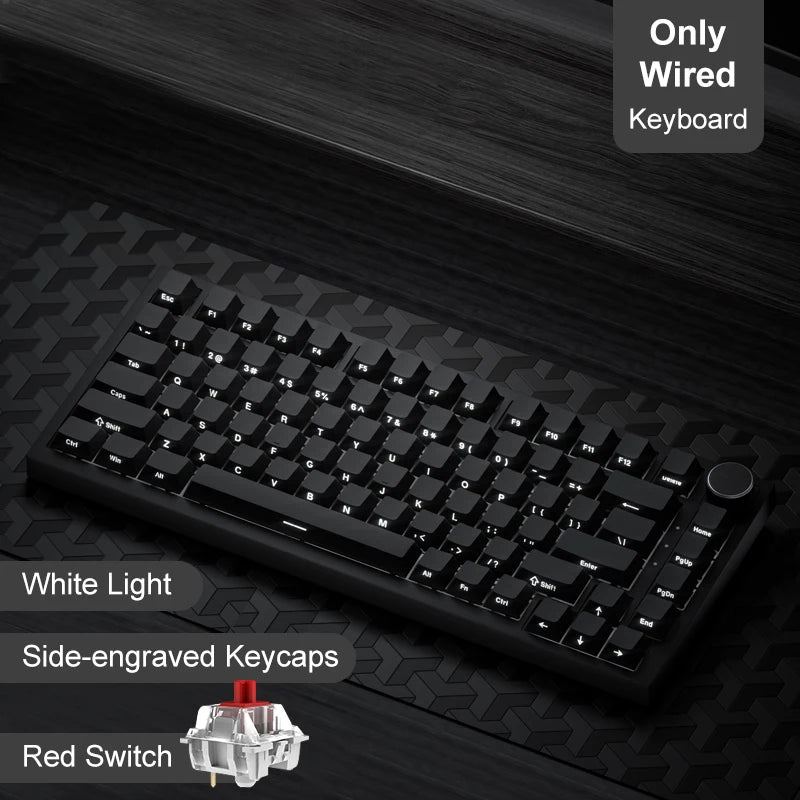 75% Compact Mechanical Gaming Keyboard — Bluetooth 5.1, 2.4GHz & USB-C Wired, Hot-Swappable PBT Keycaps with Metal Volume Knob, RGB
