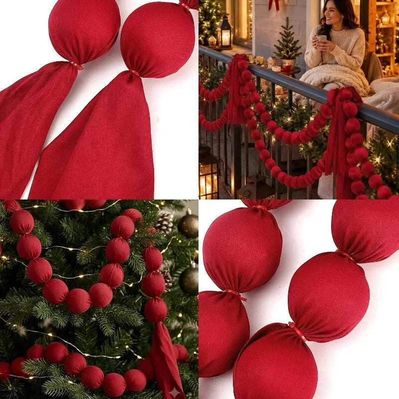 1/2/3-Pack Burgundy Velvet Ball Garland, 5 cm (2 in) Balls, 1.6 m (5.25 ft) Pre-Strung Christmas Garland for Tree, Mantel and Window