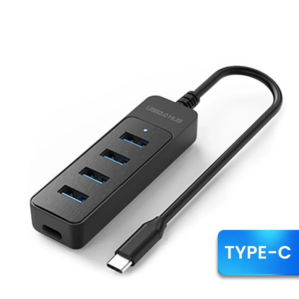 4-Port USB 3.0 Hub – USB-A & USB-C Multi-Function Expansion, Plug & Play