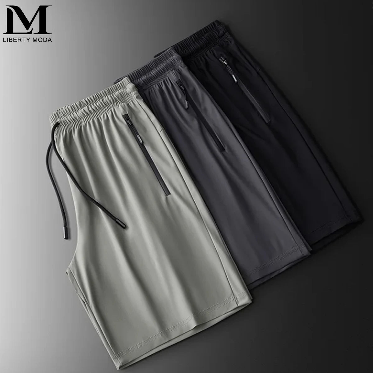 Men's Ice Silk Summer Beach Shorts — Quick-Dry Breathable Knee-Length with Elastic Waist & Pockets