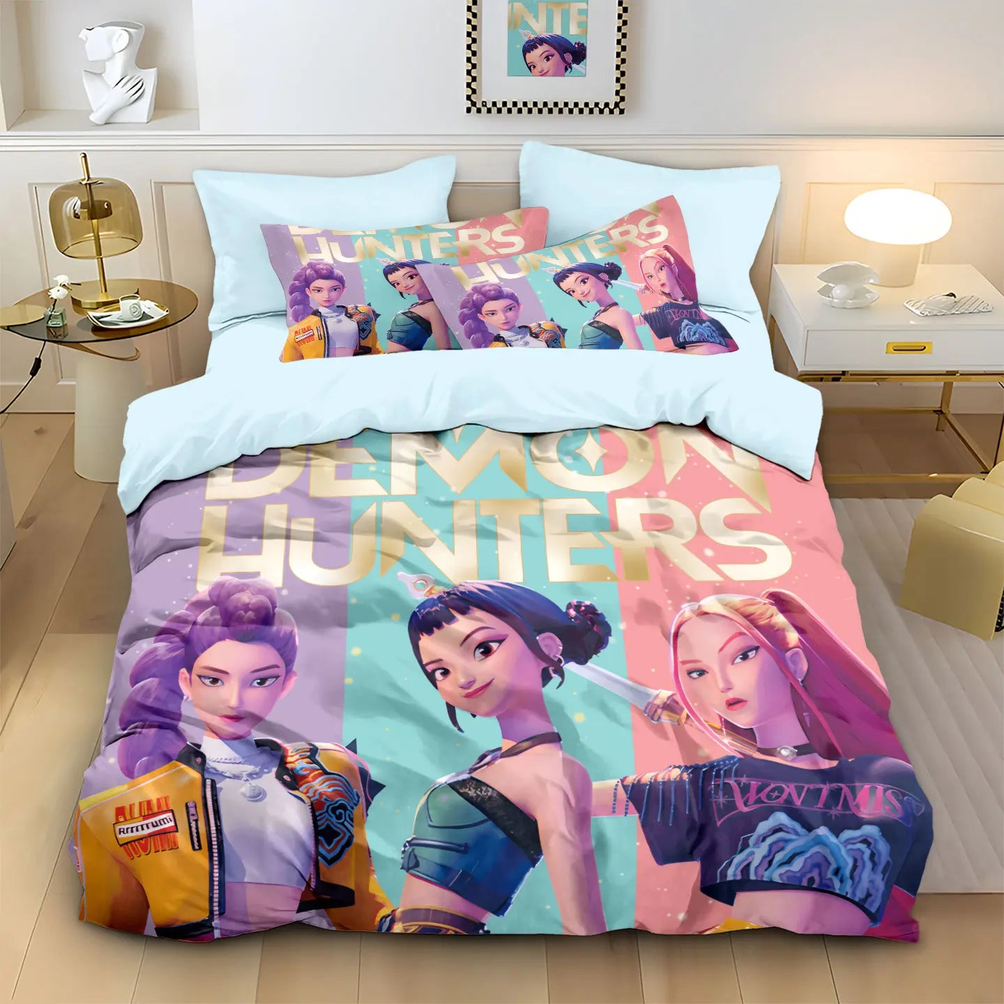 Anime Demon Hunter Zoey Mira Duvet Cover Set 3D Print Bedding for Girls Kids Teens Adults Single Double King