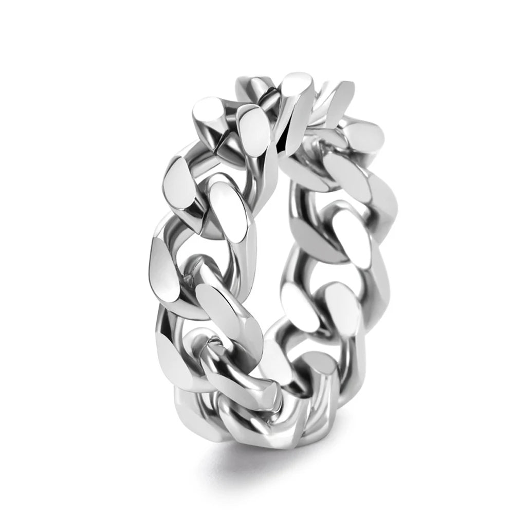 Men's Cuban Chain Ring – 316L Stainless Steel Gold-Plated Punk Minimalist Band, 8mm (0.31in) Wide, US Sizes 6–12