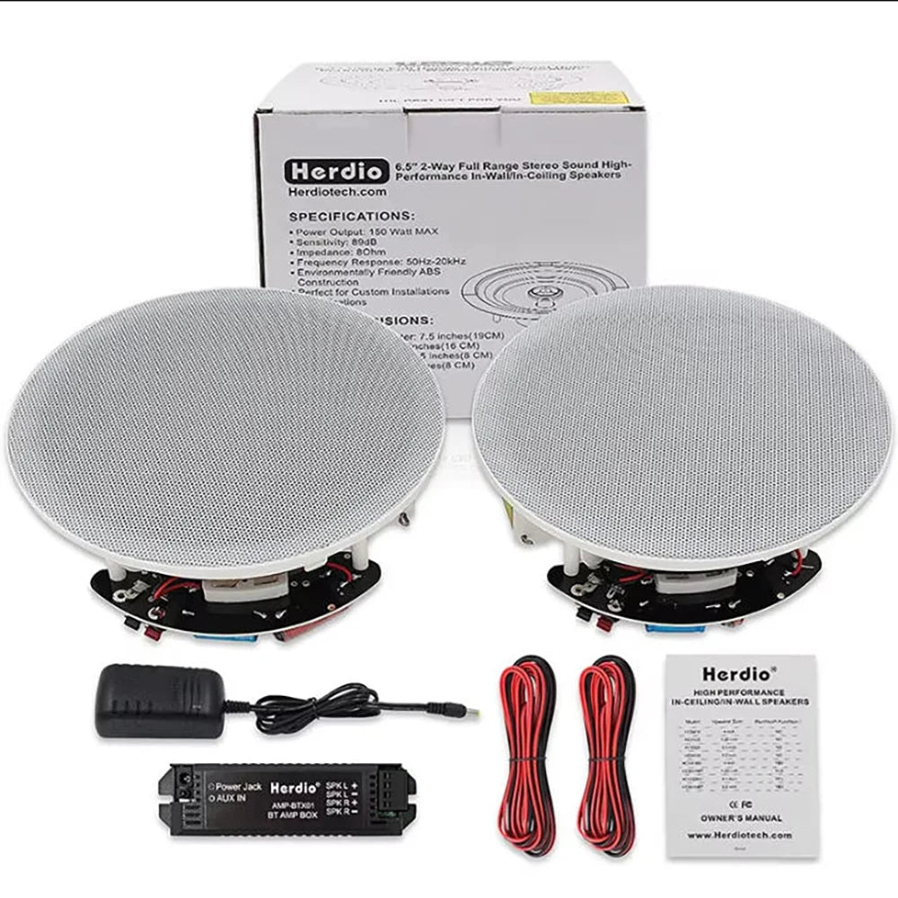 2-Pack 6.5-Inch (16.5 cm) Bluetooth In-Ceiling Speakers 300W Flush Mount Recessed Home Audio for Kitchen Bedroom Bathroom