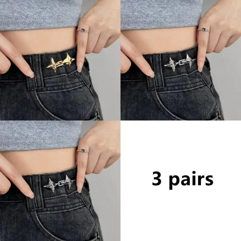 Adjustable Metal Waist Buckle for Women Jeans – Four-Point Star Geometric Belt Accessory, One-Size