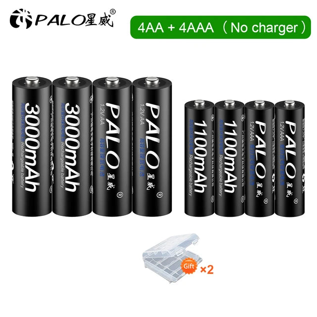1.2V Ni-MH Rechargeable AA & AAA Batteries with 8-Slot Charger - AA 3000mAh / AAA 1100mAh