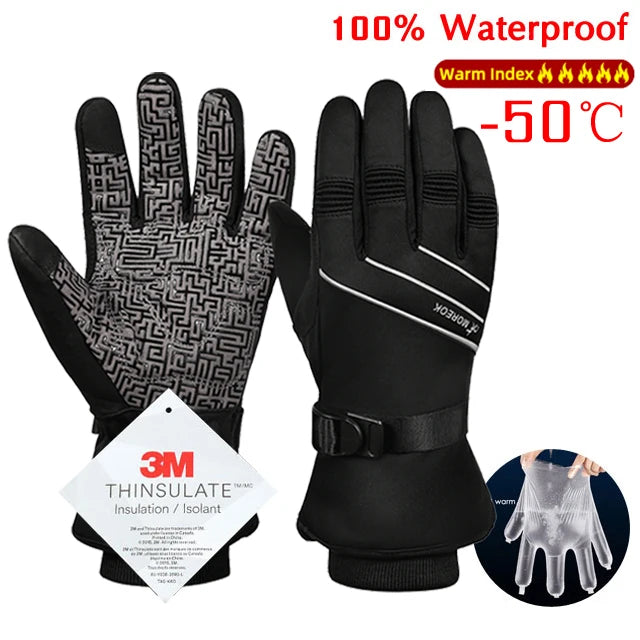 Waterproof Winter Cycling Gloves — Touchscreen, Windproof, Non-Slip Fleece-Lined Full-Finger Gloves for Motorcycling & Outdoor Sports