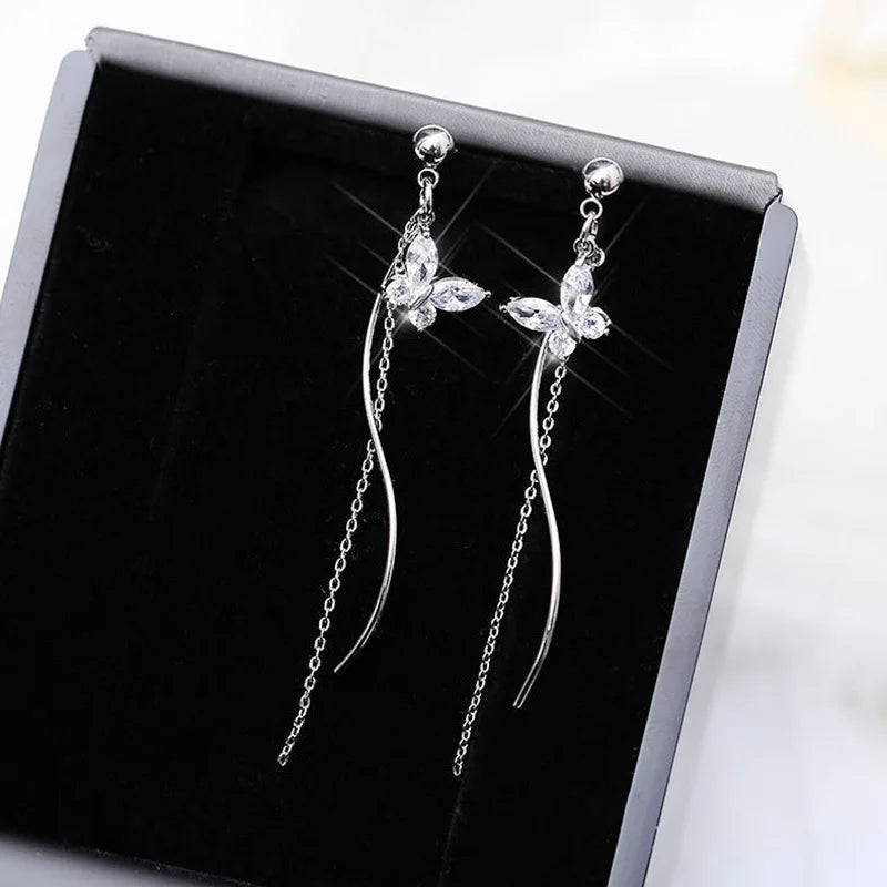 Cubic Zirconia Geometric Drop Tassel Earrings for Women Vintage Party Dangle Earrings