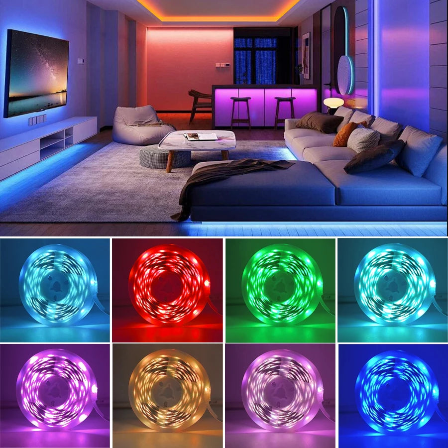 RGB LED Strip Lights USB 5V – Flexible LED Tape for Bedroom & Home Decor, App & Music Sync (1m/2m/3m/5m/10m/15m/20m/30m)