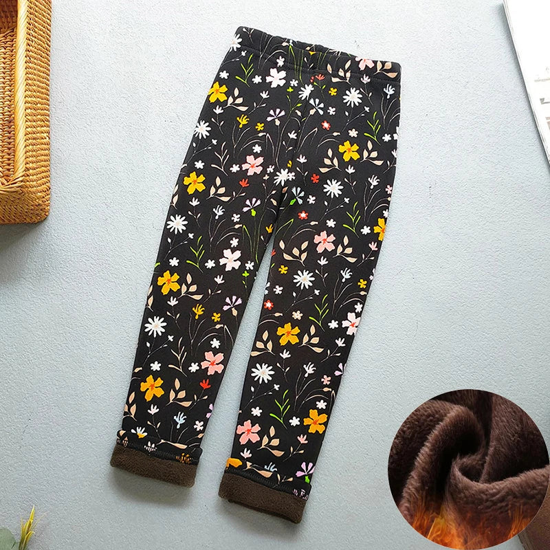 Kids Warm Fleece-Lined Cartoon Leggings Thick Plus Velvet Winter Pants Ages 4-6