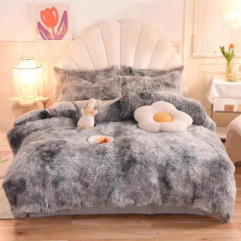 3-Piece Mink Velvet Coral Fleece Duvet Cover Set – Super Shaggy Warm Cozy Bedding with 2 Pillowcases, Multiple Sizes 150x200–220x240 cm (59x79–87x94 in)