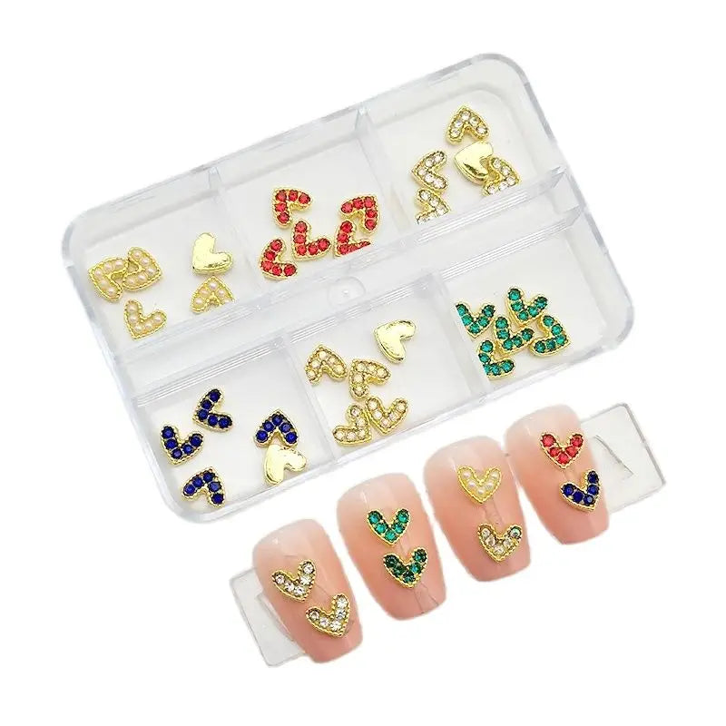 6-Grid Nail Rhinestone Kit – Saturn, Planet & Cross Crystal Nail Charms for Nail Art