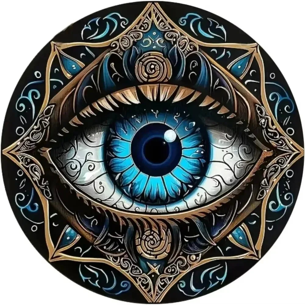 Evil Eye Tin Wall Decor - Boho Rustic Mandala Trident Metal Sign