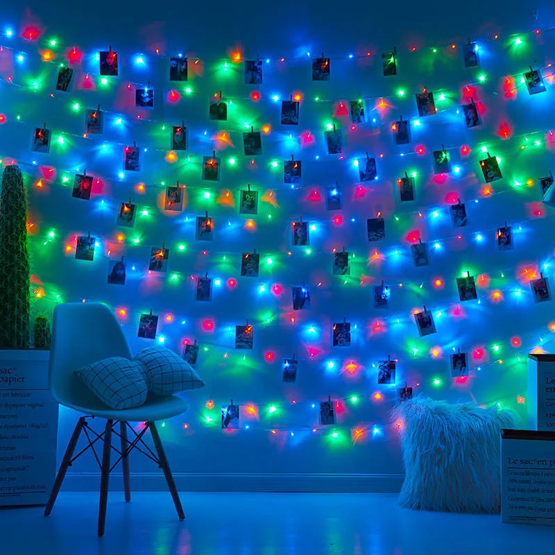 Battery Operated LED Photo Clip String Lights — 2/5/10 m (6.6/16.4/32.8 ft) Fairy Lights with Photo Clips for Bedroom, Party, Wedding, Christmas