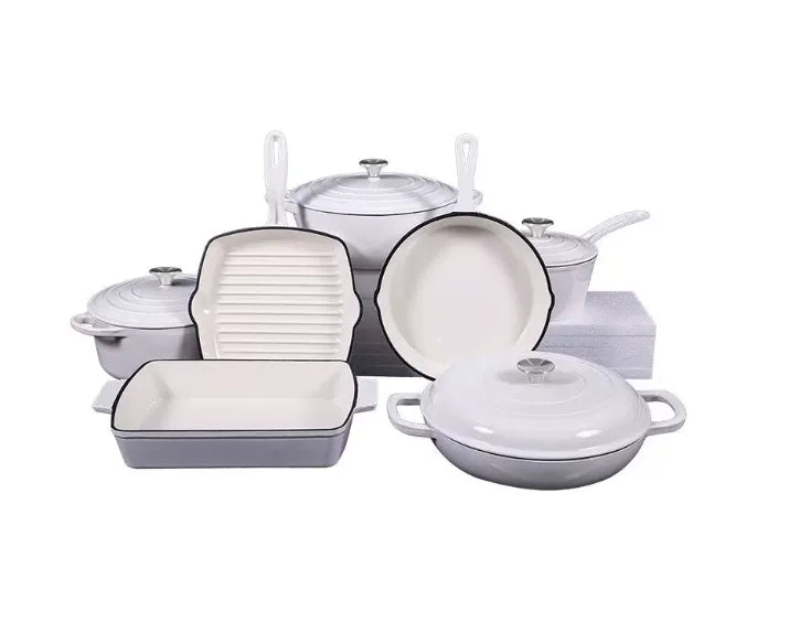 11-Piece Enamel Cast Iron Cookware Set – Induction & Oven Safe Pots, Skillet & Baking Pan (19cm, 24/26/30cm, 24cm, 26cm, 33×23cm)