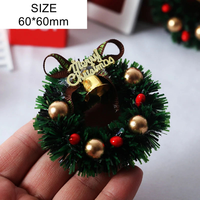 Mini Christmas Wreath for Dollhouse Hanging Garland with Bow & Bell