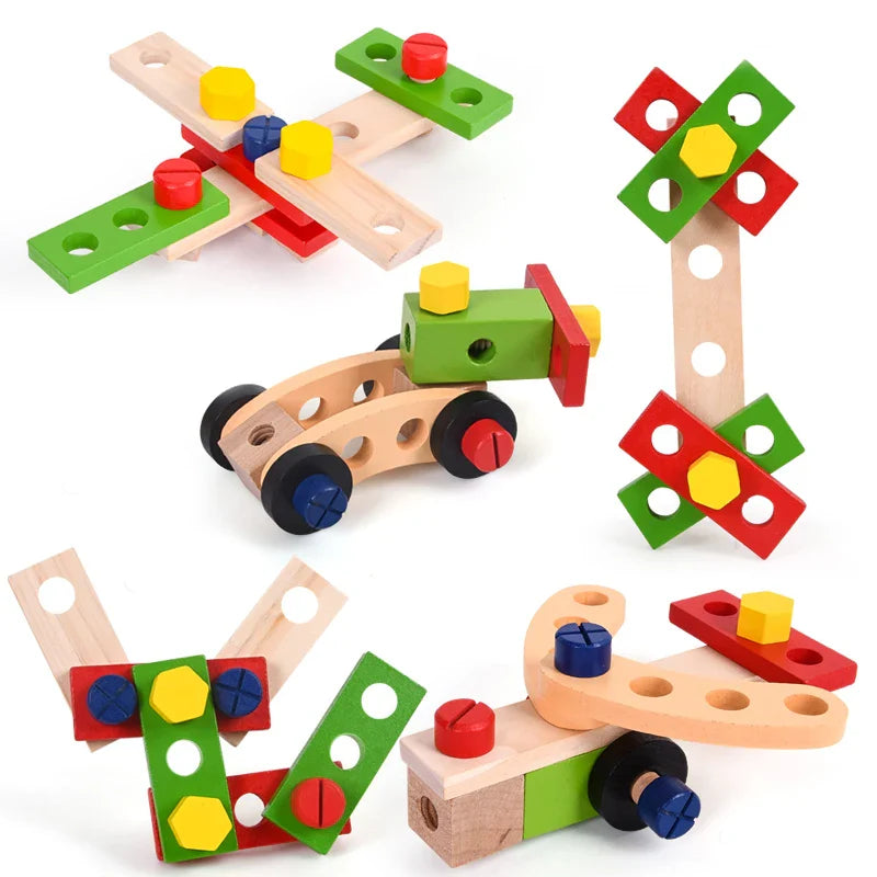 Montessori Wooden & Plastic Kids Toolbox Set - Educational DIY Carpenter Pretend Play Tool Kit for Children
