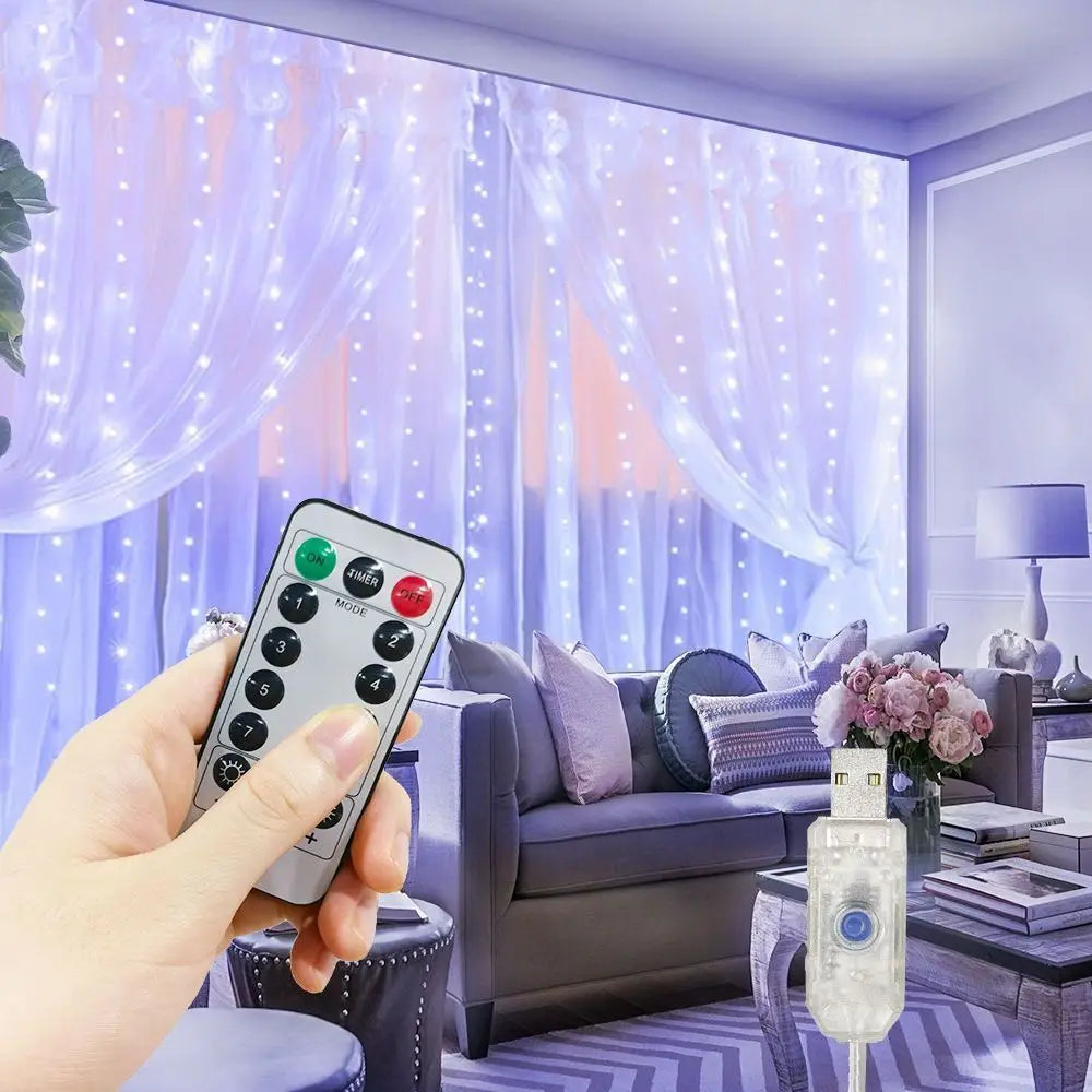 USB LED Curtain Fairy Lights with Remote, Window String Lights for Christmas, Wedding & Bedroom (Multiple Sizes, 5V USB)