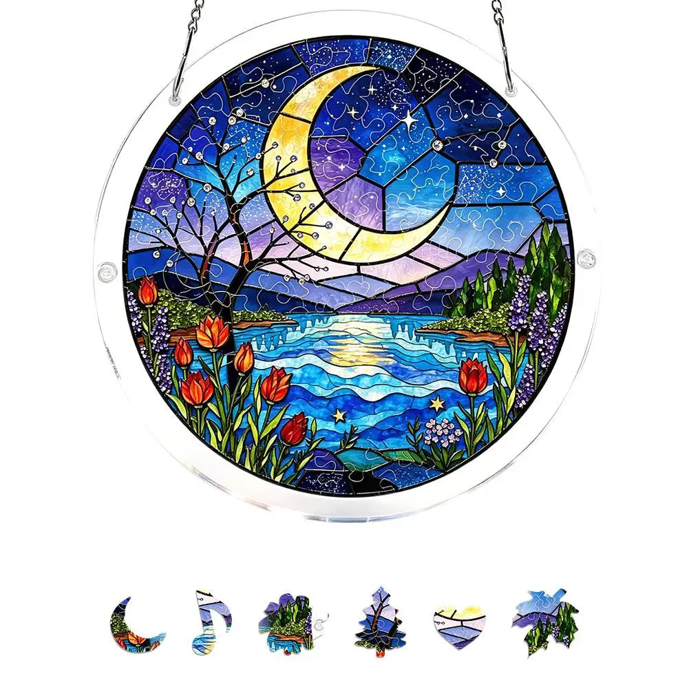 Acrylic Puzzle Suncatcher Window Hanging Stained Glass Style 7.1/7.9 in (18/20 cm) Garden & Home Decor