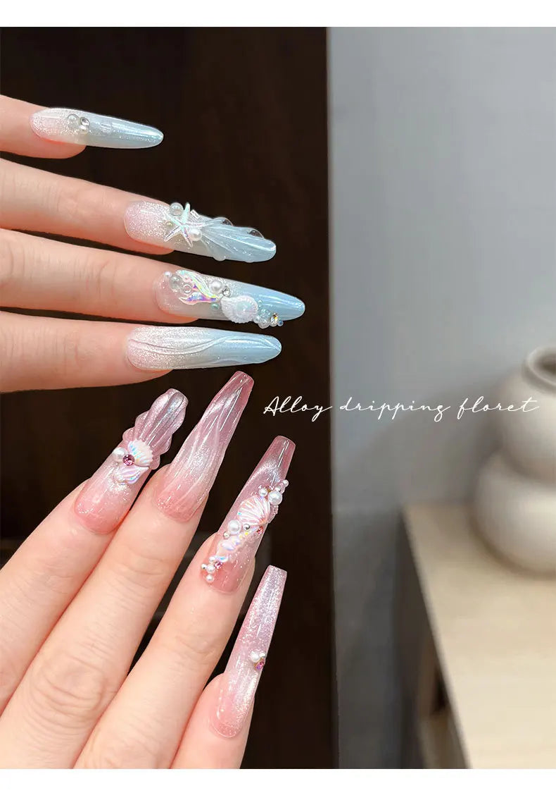 50pcs Summer Ocean 3D Nail Charms – Aurora Shell, Starfish & Fish Tail Nail Art Decorations