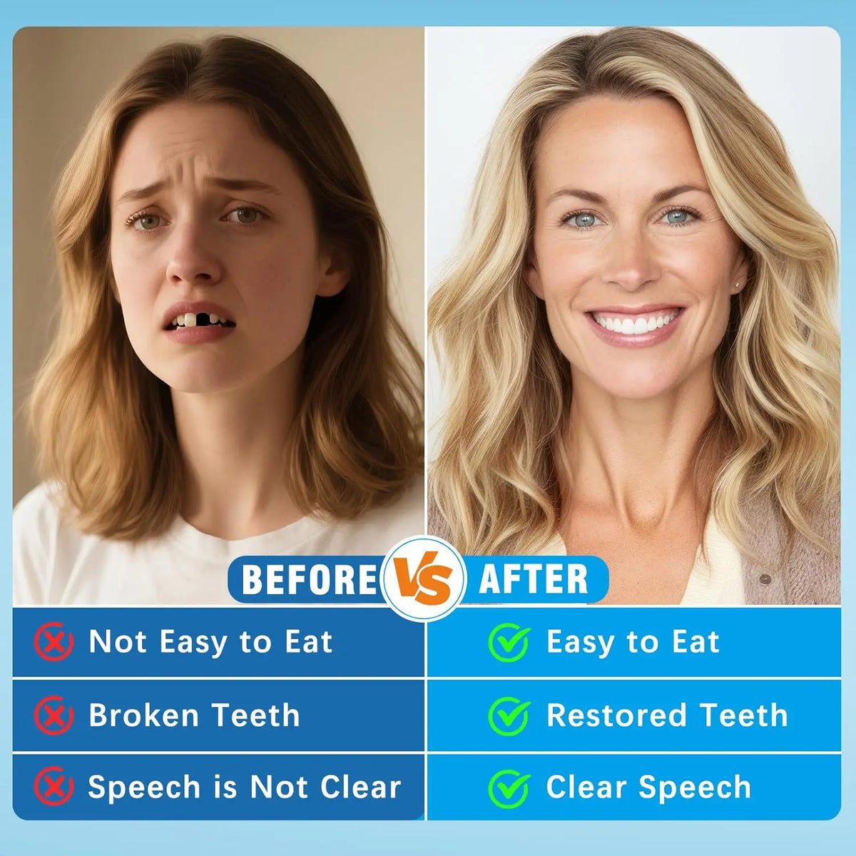 Custom Upper & Lower Full Mouth Silicone Dentures, Lifelike Natural Teeth and All-Day Comfort