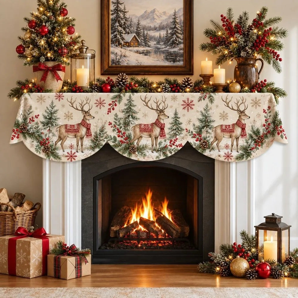Christmas Fireplace Mantel Scarf 50x200cm (19.7x78.7in) Non-Slip Plush Mantel Runner Stain-Resistant Holiday Decor