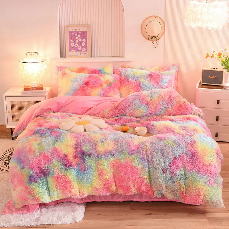 3-Piece Mink Velvet Coral Fleece Duvet Cover Set – Super Shaggy Warm Cozy Bedding with 2 Pillowcases, Multiple Sizes 150x200–220x240 cm (59x79–87x94 in)