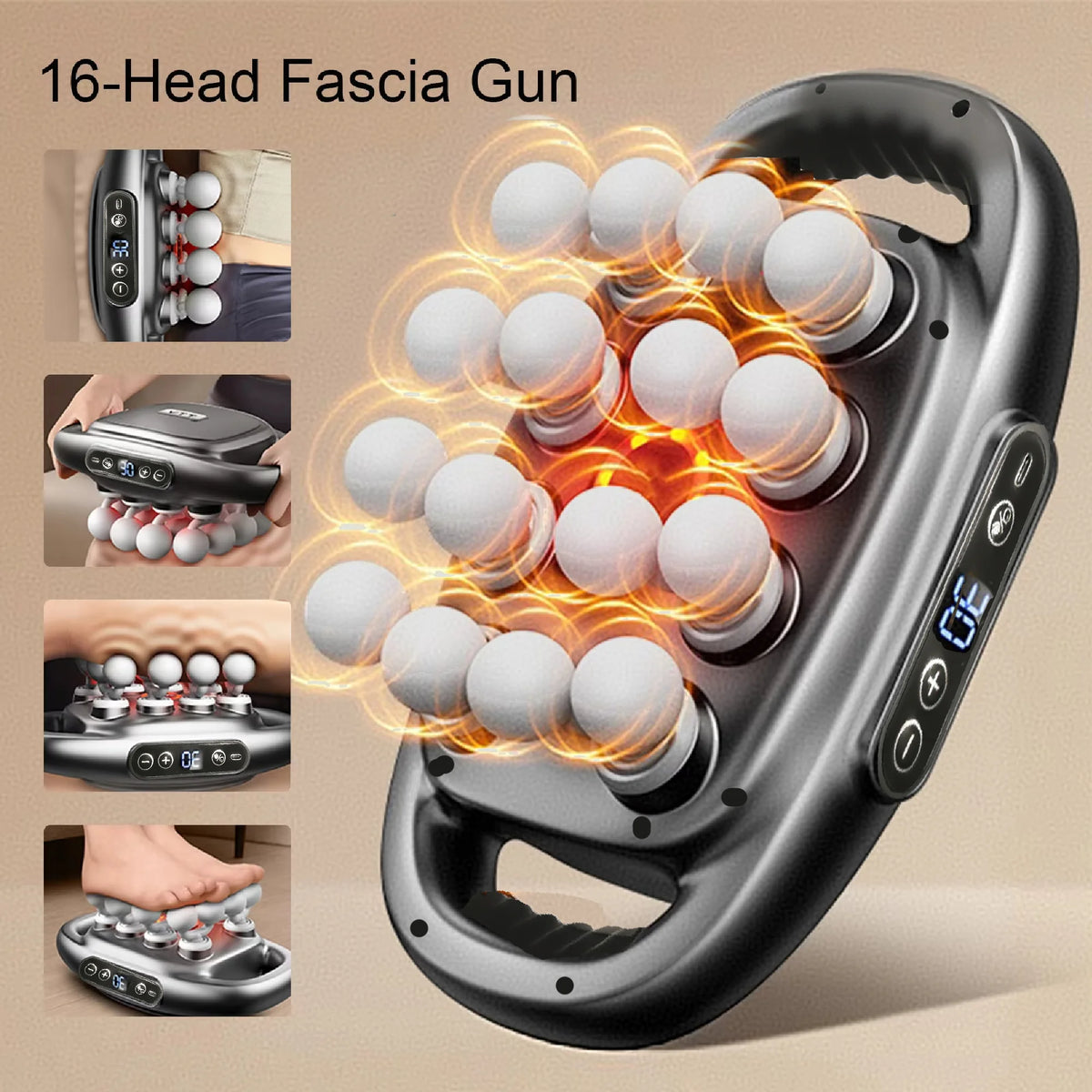 Deep Tissue Massage Gun with 16 Heads - Electric Muscle Percussion Massager for Back, Shoulders, Legs & Feet
